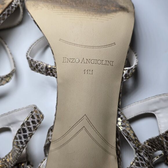 Enzo Angiolini Strappy Heeled Sandals Women’s 11 M Gold Brown Snake Embossed - Picture 14 of 16